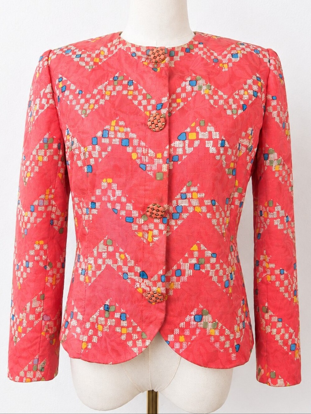 Anne Crimmins Vintage Linen Cotton Art Print Jacket Blazer Shoulder Pads 6